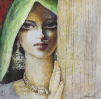 Moazzam Ali, Aesthetics & The Indus Woman III, 33 X 33 Inches, Watercolour on Canvas, Figurative Painting, AC-MOZ-021